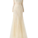 Beige layered floor-length co-ord set by Happy Clothing, featuring a soft top and matching skirt, perfect for elegant casual wear.