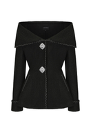 Nana Jacqueline black armor jacket with structured design and padded details, stylish outerwear for a bold fashion statement.
