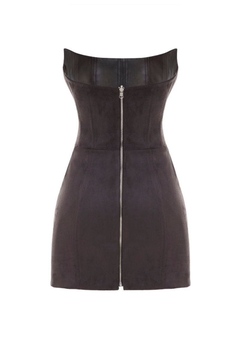 DEEP BROWN TWO SIDED TIBI LEATHER MINI DRESS - CULT MIA