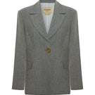 Green melange linen blazer by Acaria Studio, stylish jacket with tailored fit and classic lapel design.