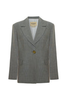 Green melange linen blazer by Acaria Studio, stylish jacket with tailored fit and classic lapel design.