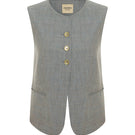 Green melange linen vest by Acaria Studio featuring a fitted design and lightweight fabric for a casual, stylish look.