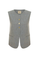 Green melange linen vest by Acaria Studio featuring a fitted design and lightweight fabric for a casual, stylish look.