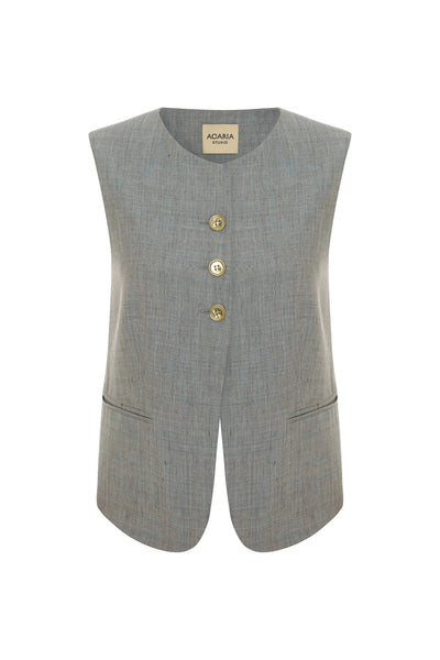 L'OCEAN LINEN VEST IN GREEN MELANGE | CULT MIA | Acaria Studio