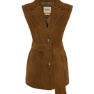 Brown TERRA vest by Acaria Studio shown on a model, featuring a stylish and comfortable sleeveless design made from soft fabric.
