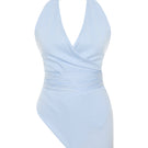 Blue and white harem top by Acaria Studio, featuring flowy fabric and relaxed fit, perfect for casual, bohemian style.