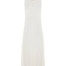 White Acaria Studio La Plage maxi dress with flowing fabric and sleeveless design, perfect for summer beachwear.