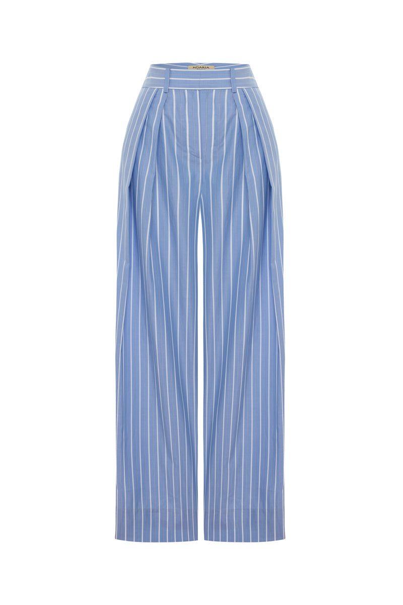 Blue Soul Pants by Acaria Studio featuring a relaxed fit and stylish design, shown on a model.
