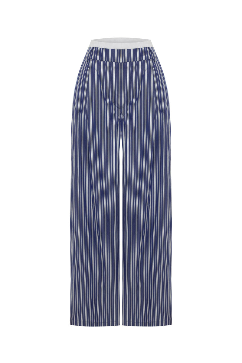 Navy and white New York Pants by Acaria Studio, stylish casual pants with a comfortable fit and modern design.