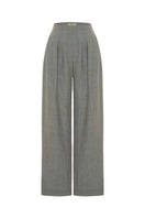 Green melange linen pants by Acaria Studio, featuring a relaxed fit and stylish design, perfect for casual or summer wear.