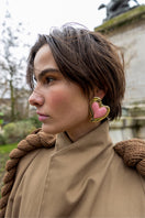 Pink Heartfelt earrings by Liya featuring delicate heart-shaped design in vibrant pink, perfect for elegant accessories.