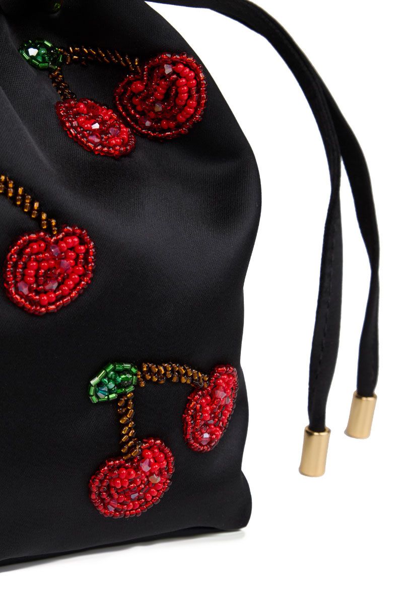 Waiwai Rio BEL CETIM cherry top handle bag with smooth satin finish and elegant design, featuring a compact, stylish silhouette.