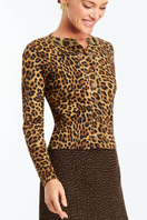 Mestiza New York Isabel leopard brown cardigan with long sleeves and button front, cozy and stylish for casual wear.