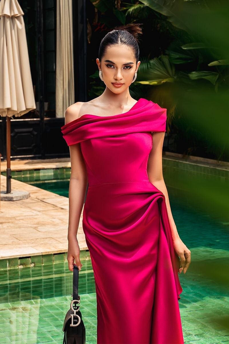 Women Pink Silk Maxi Dress