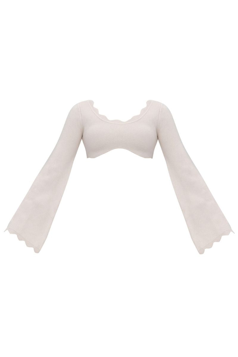 ODA KNIT LONG SLEEVE CROP TOP IN WHITE - CULT MIA