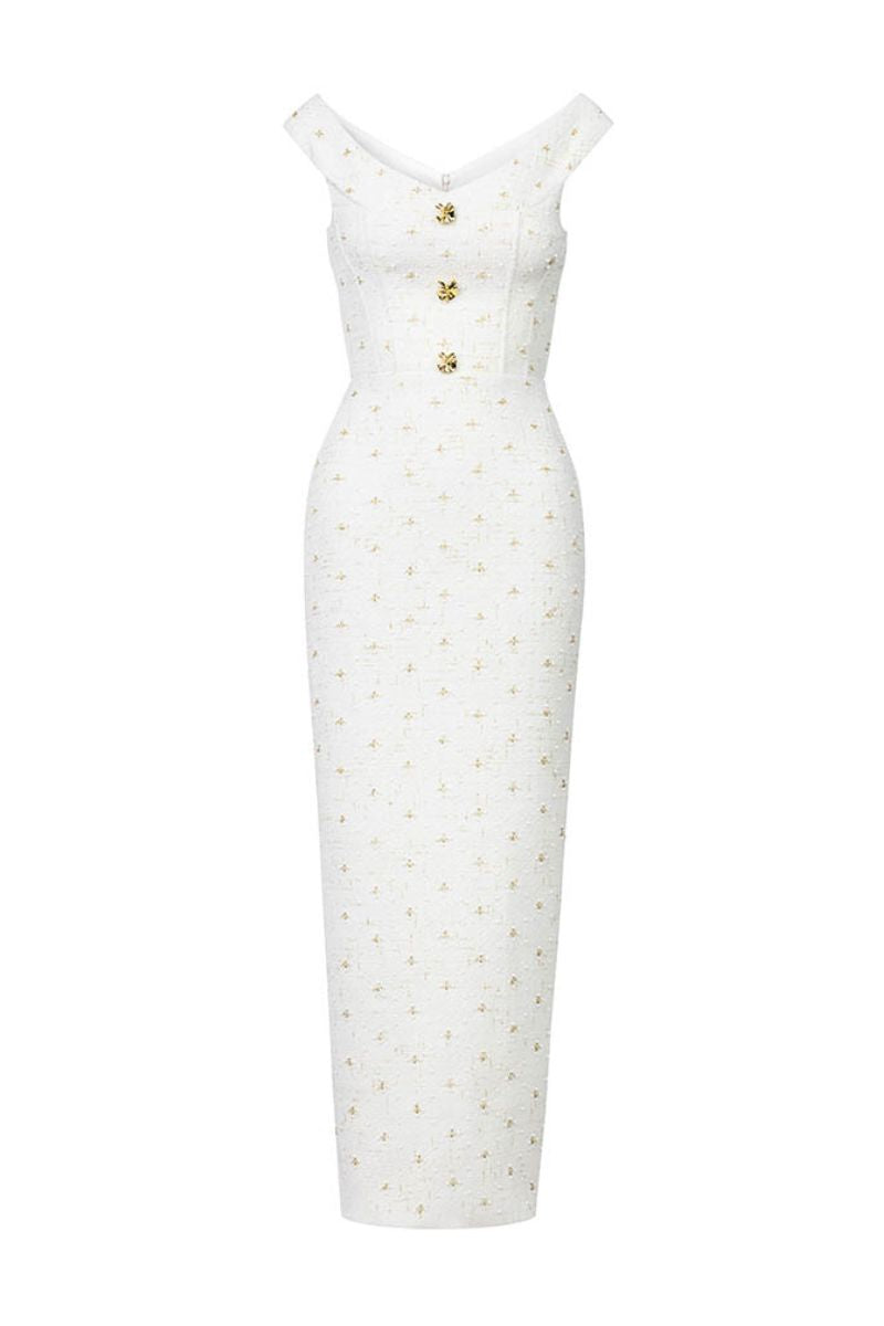 OFF-SHOULDER MIDI DRESS IN WHITE