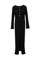 Baobab MAMU MAXI BLACK DRESS shown on a hanger, featuring a flowing maxi dress design in sleek black fabric.