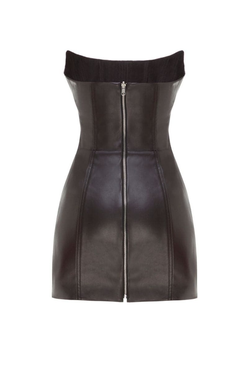 DEEP BROWN TWO SIDED TIBI LEATHER MINI DRESS - CULT MIA