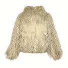 Beige fluffy faux fur jacket by Fortini, stylish winter jacket with plush texture and cozy fit.