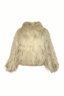 Beige fluffy faux fur jacket by Fortini, stylish winter jacket with plush texture and cozy fit.