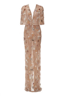 TONYY Freeze Poncho Maxi Dress in neutral, elegant gown with flowing fabric and relaxed fit, perfect for stylish occasions.