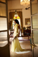 Deme By Gabriella Celeste Maxi Dress in flowing fabric with a fitted waist and elegant neckline, perfect for formal occasions.