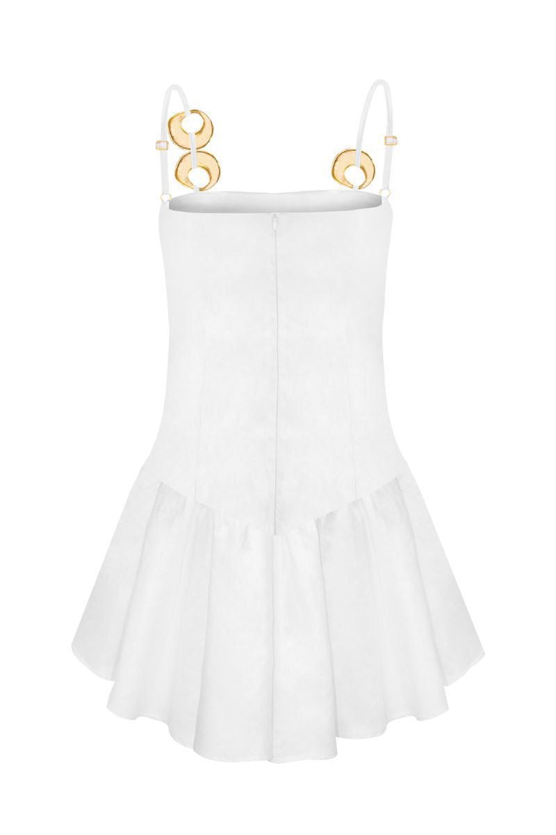 White mini dress by Laura Escobar featuring a sunny, stylish design, perfect for casual or summer wear.