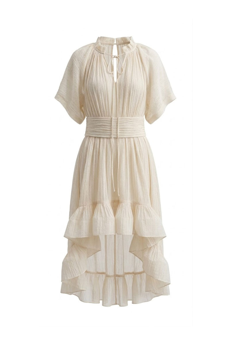 White Plan Gabriella mini dress featuring a stylish, fitted design with floral patterns and short sleeves.