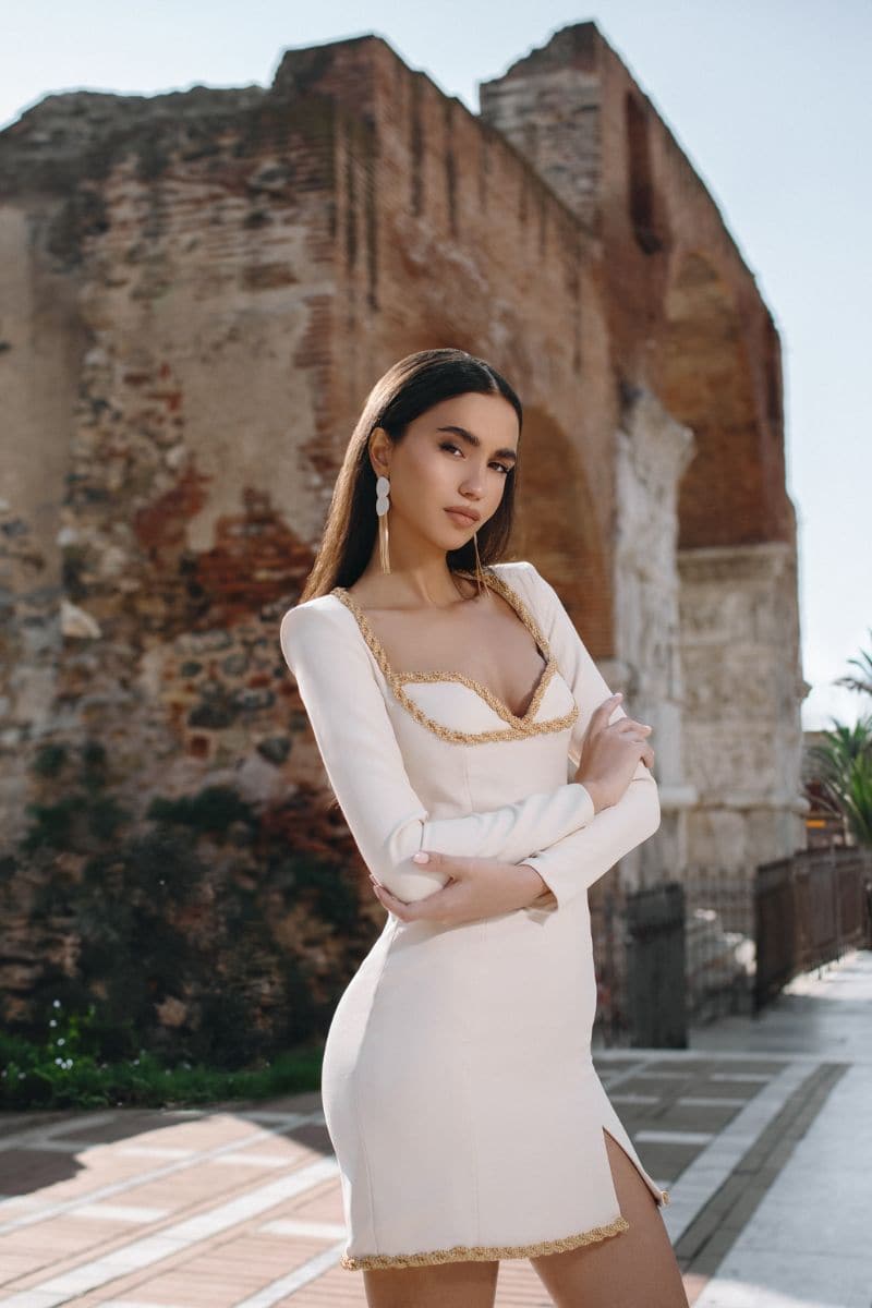 Monika Dimova Gold Thread-Embroidered Crepe Mini Dress | Cult Mia Monika Dimova Gold Thread-Embroidered Crepe Mini Dress | Cult Mia