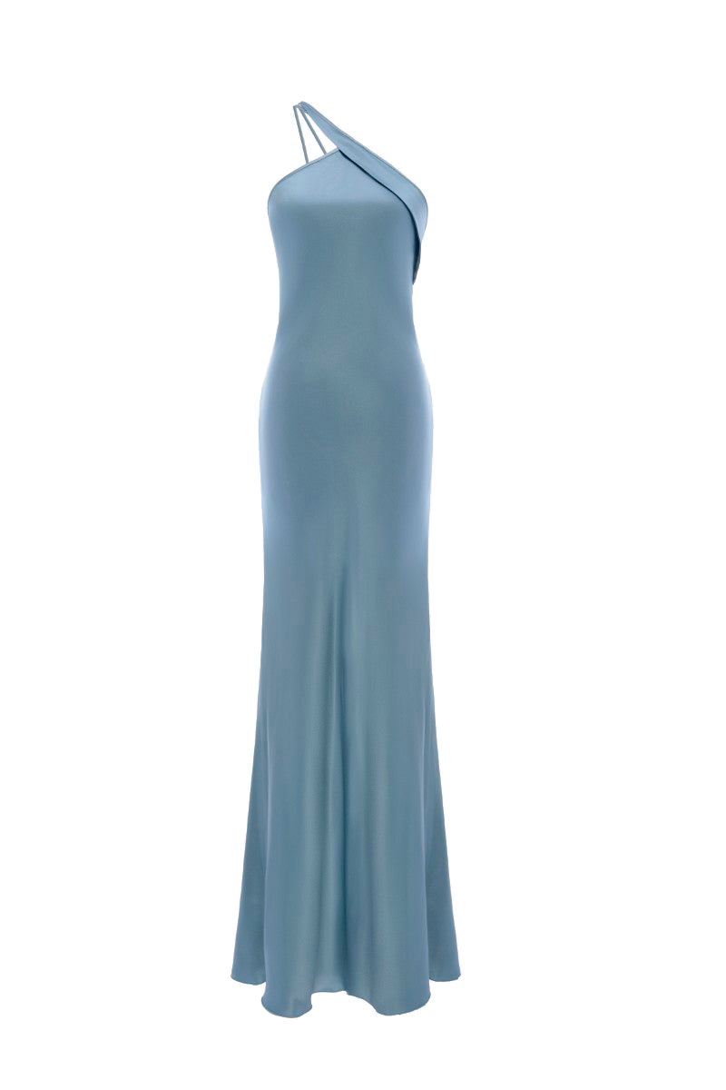 LEKIEU KARLSRUHE blue maxi dress, flowing fabric with a stylish design, perfect for elegant summer or special occasions.