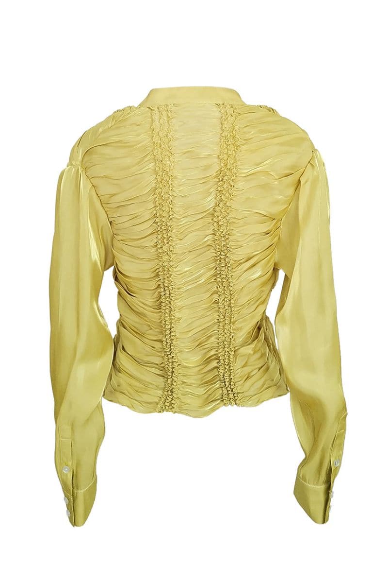 GABRIELA YELLOW VERTICAL SHIBORI LINE RUFFLE BLOUSE - CULT MIA