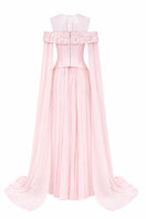 Light pink Isabeau Royal taffeta and chiffon gown by 21Six, elegant evening dress with flowing fabric and intricate detailing.