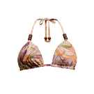 Andrea Iyamah reversible bikini top in Vibra print with bright gold accents, featuring a vibrant, stylish design.