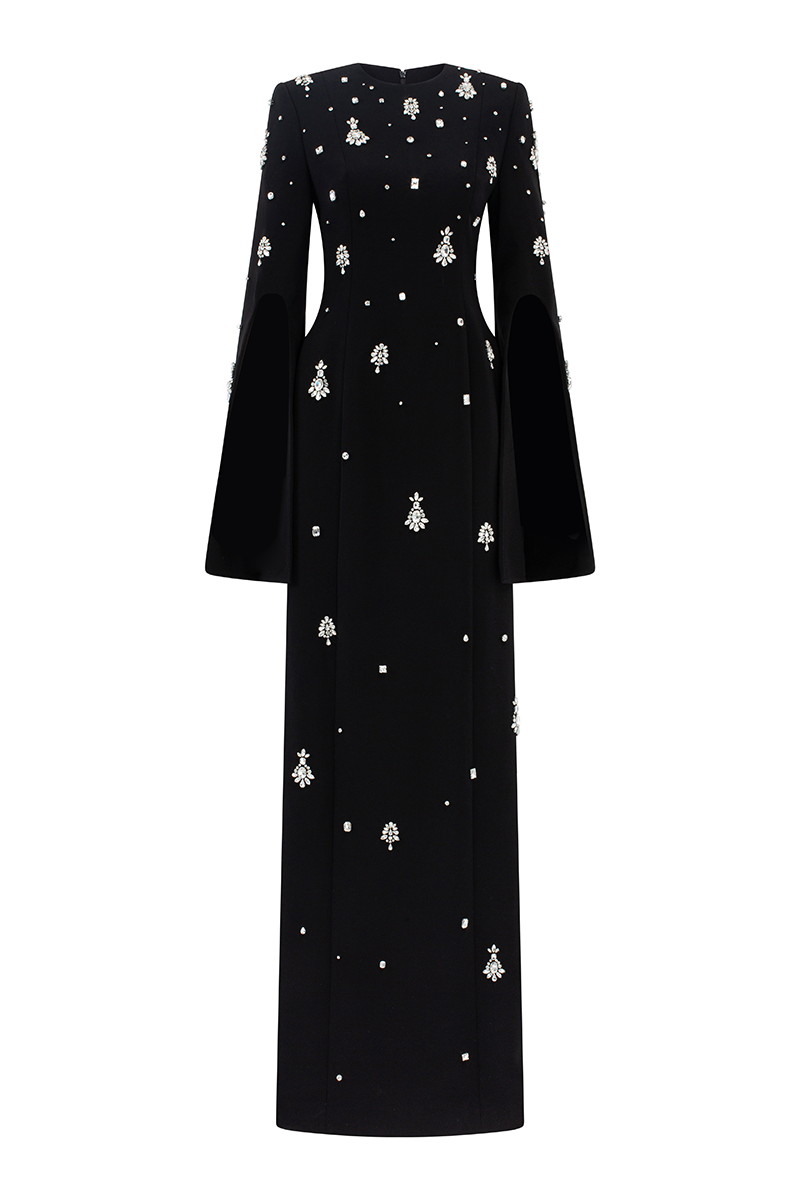 ROUND NECK CRYSTAL EMBELLISHED DRESS - CULT MIA