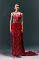 HAPPY CLOTHING CULT MIA X burgundy square neck long gown with long sleeves and elegant design, perfect for formal occasions.