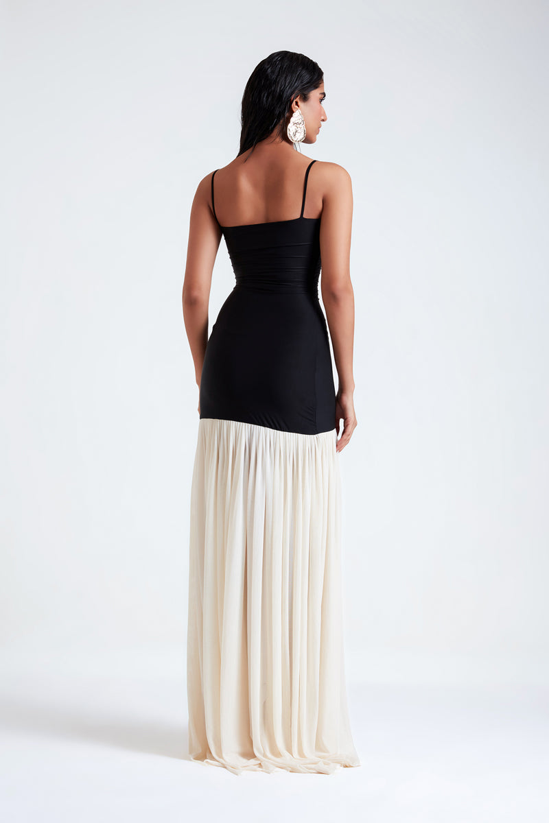 black maxi dress with white Luxurious Outlook Black and White Bow Mermaid Maxi Dress