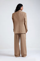 Deme by Gabriella Masha Desert Tan three-piece co-ord suit set, featuring a top, trousers, and jacket in a neutral desert tan color.