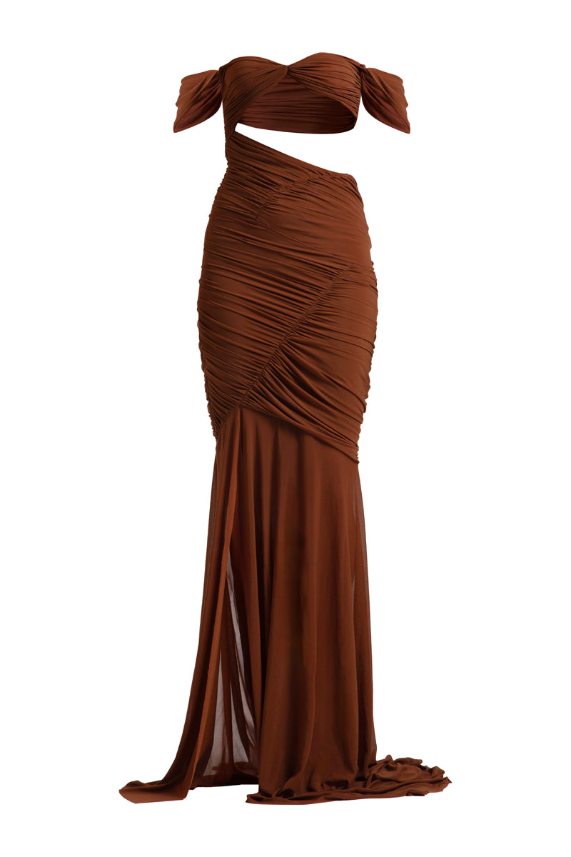 ELENA BURNT BROWN MAXI DRESS - CULT MIA