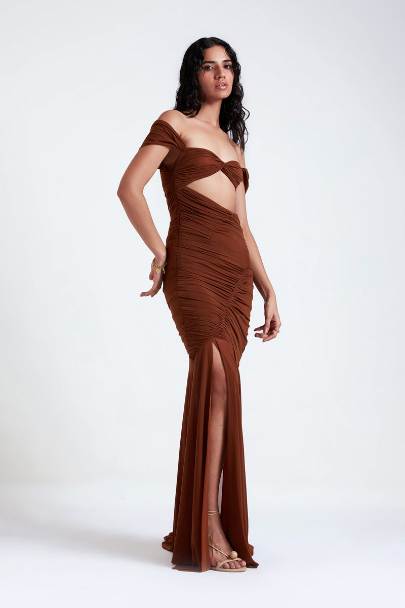 ELENA BURNT BROWN MAXI DRESS - CULT MIA