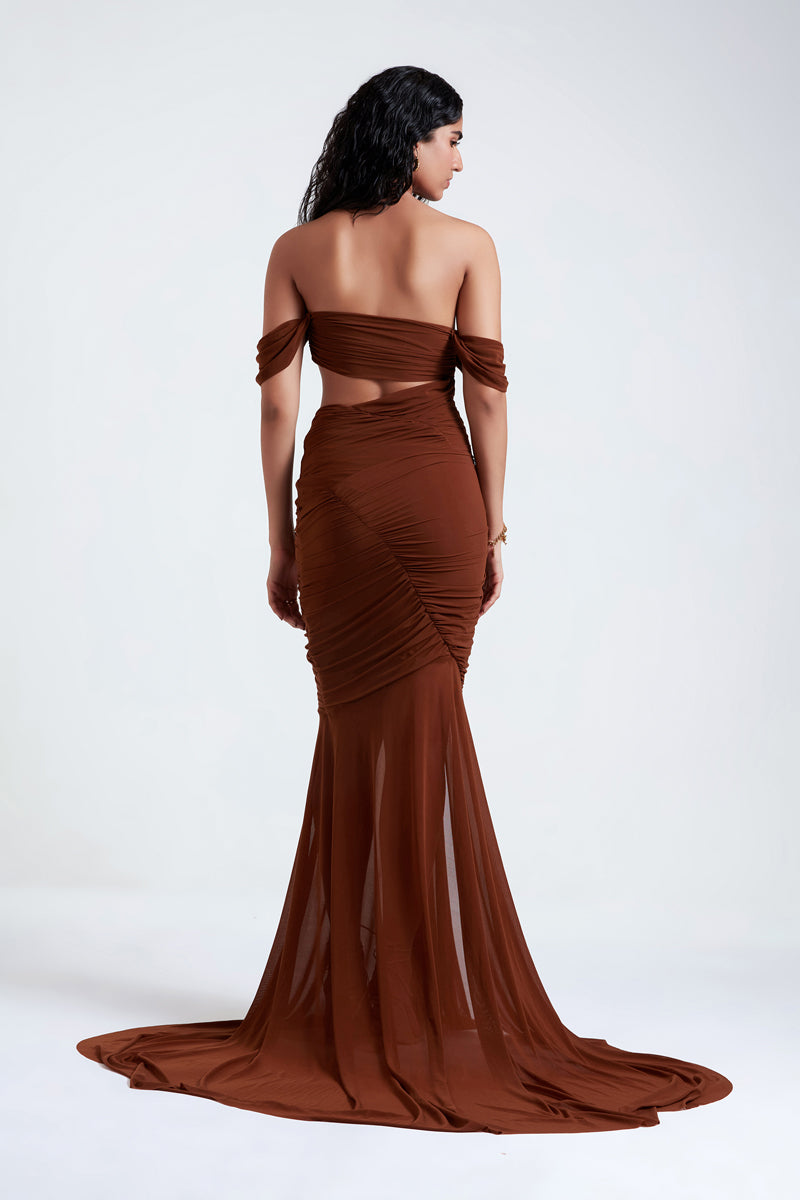ELENA BURNT BROWN MAXI DRESS - CULT MIA