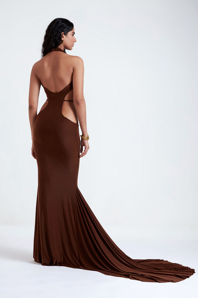 NINAH CHOCOLATE BROWN MAXI DRESS