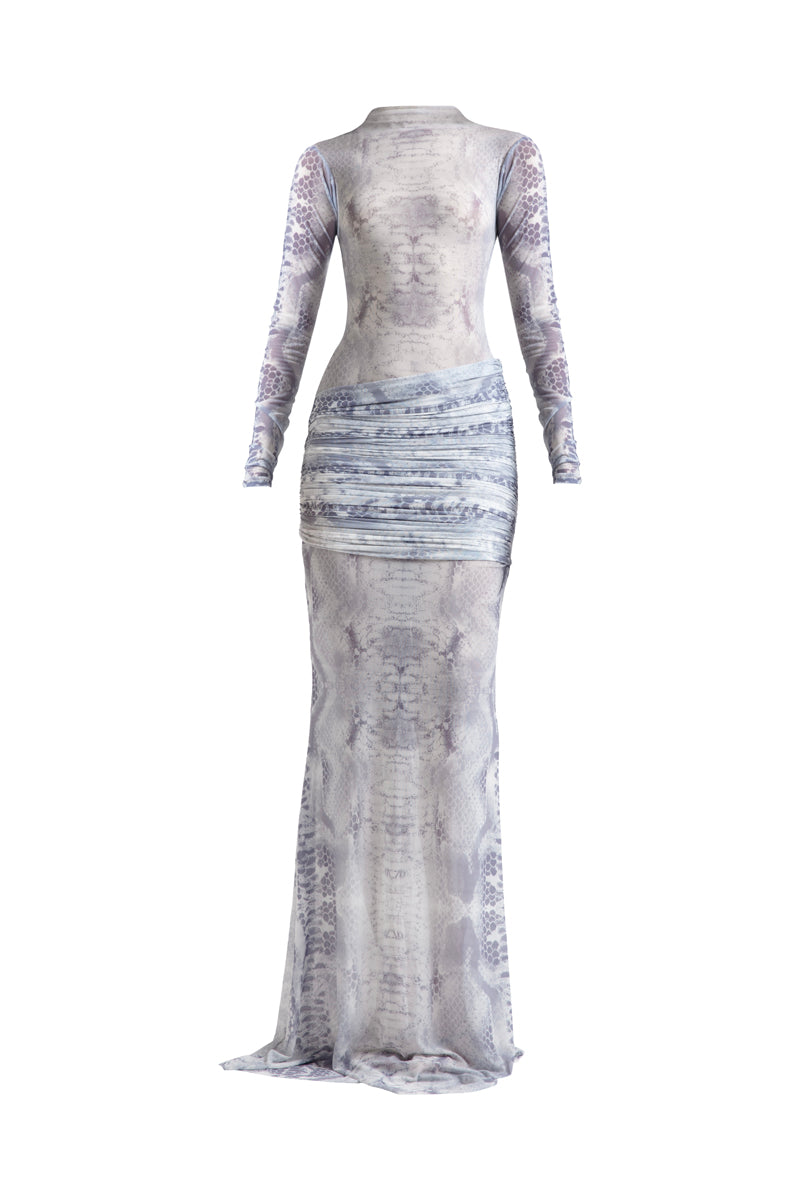 Deme by Gabriella Andrea Gray Maxi Dress with flowing fabric and elegant design, perfect for summer or formal occasions.