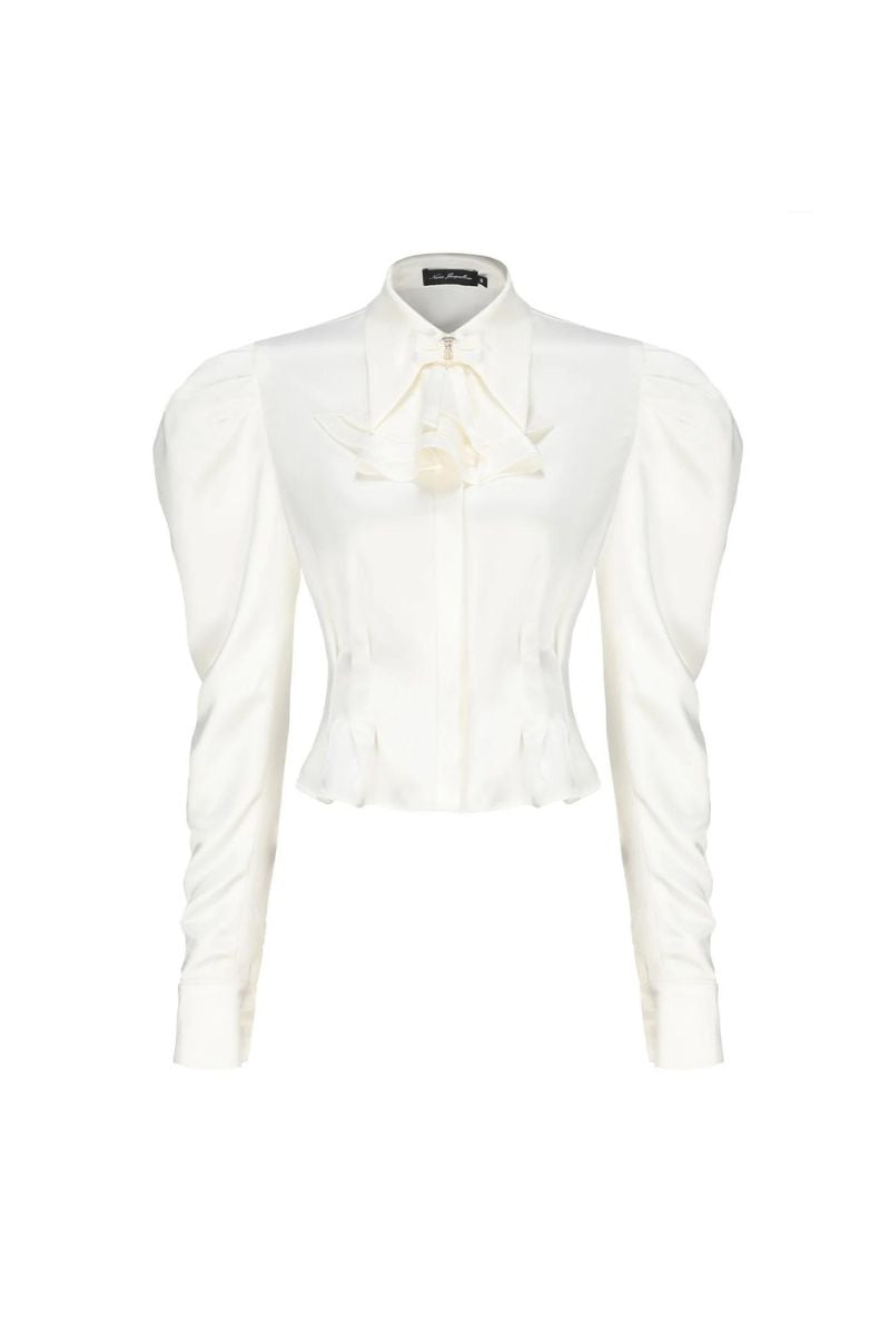 Nana Jacqueline Colette white top with detachable diamond bow, elegant sleeveless blouse with bow detail and modern style.