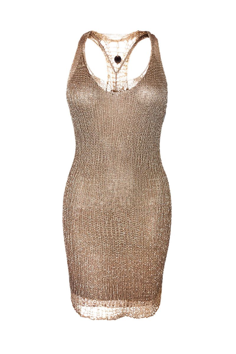 ROSE GOLD CHAIN RACERBACK MINI DRESS WITH SLIP - CULT MIA