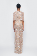 TONYY Freeze poncho maxi dress in neutral, long gown with flowing fabric and relaxed fit, perfect for casual or elegant wear.