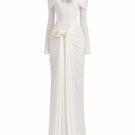 White Plan Jacqueline gown with elegant design, flowing fabric, and intricate details perfect for formal occasions.