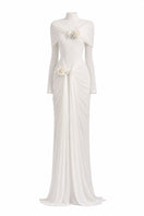 White Plan Jacqueline gown with elegant design, flowing fabric, and intricate details perfect for formal occasions.