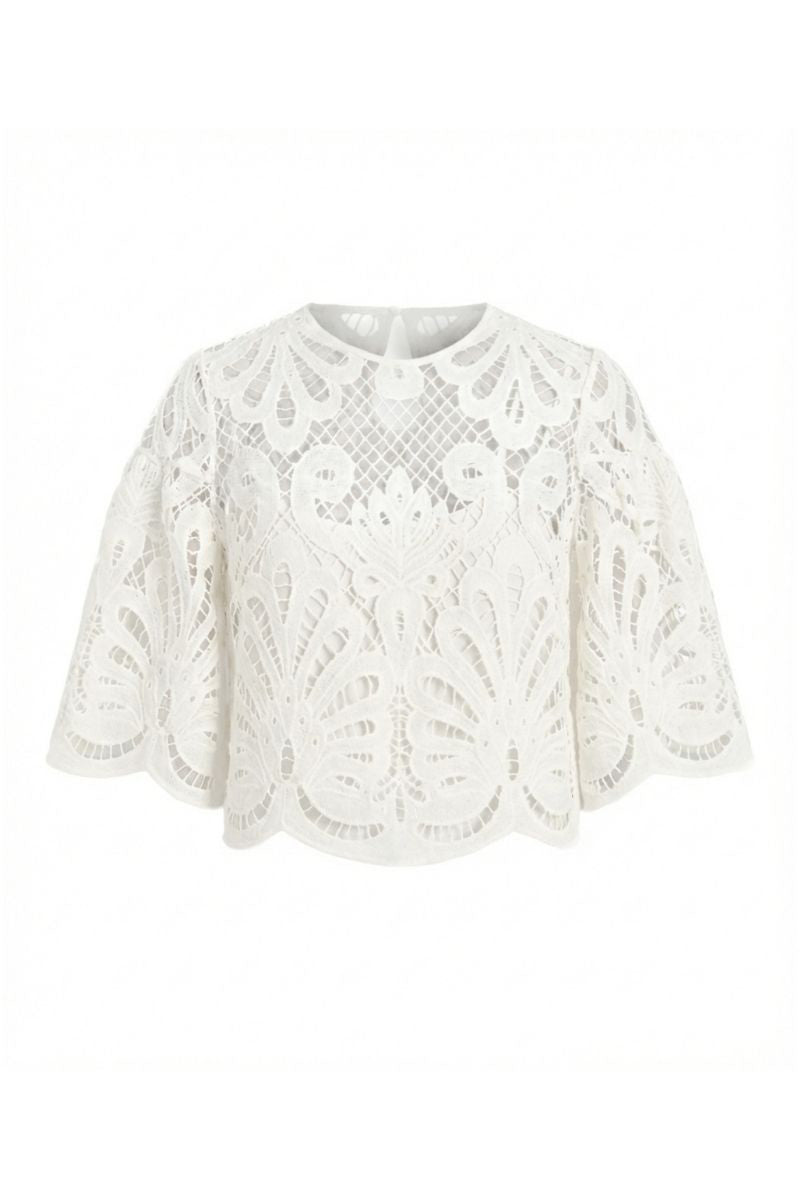 Mestiza New York Marianna lace ivory top with intricate lace details, long sleeves, and a fitted silhouette.