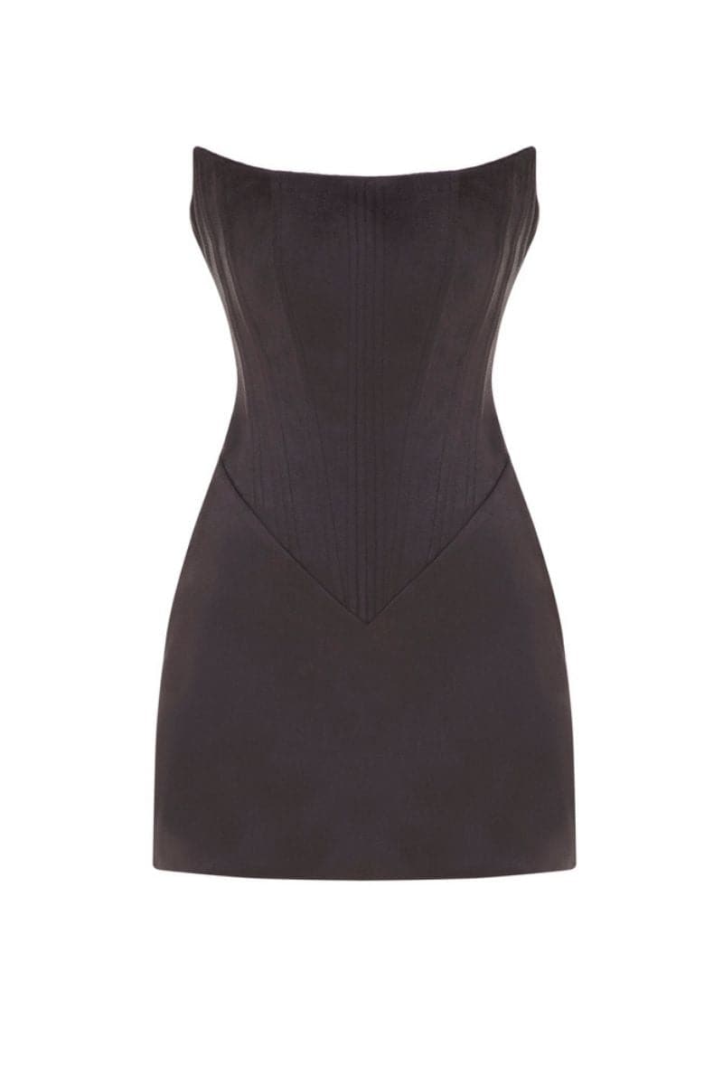 DEEP BROWN TWO SIDED TIBI LEATHER MINI DRESS - CULT MIA