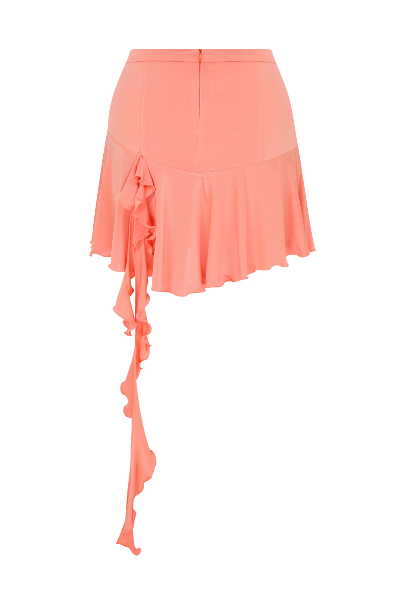 JERSEY MINI SKIRT WITH RUFFLES IN PEACH ORANGE - CULT MIA